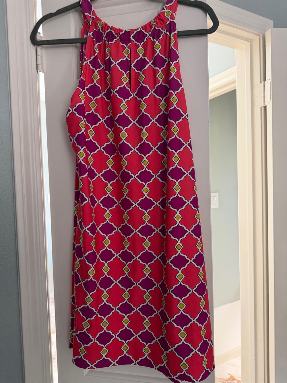 Sleeveless Pink Geometric Halter Sundress
